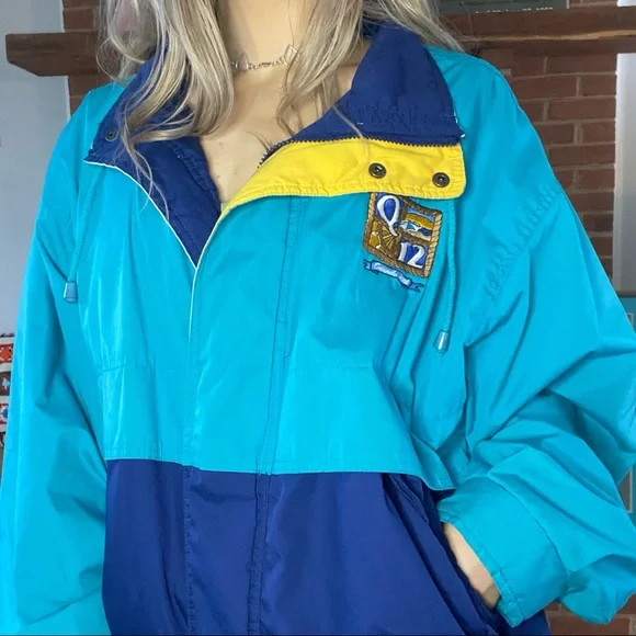 Vintage 1995 Orlando Q12 Embroidered Colorblock Oversized Windbreaker w/… - Picture 2 of 14